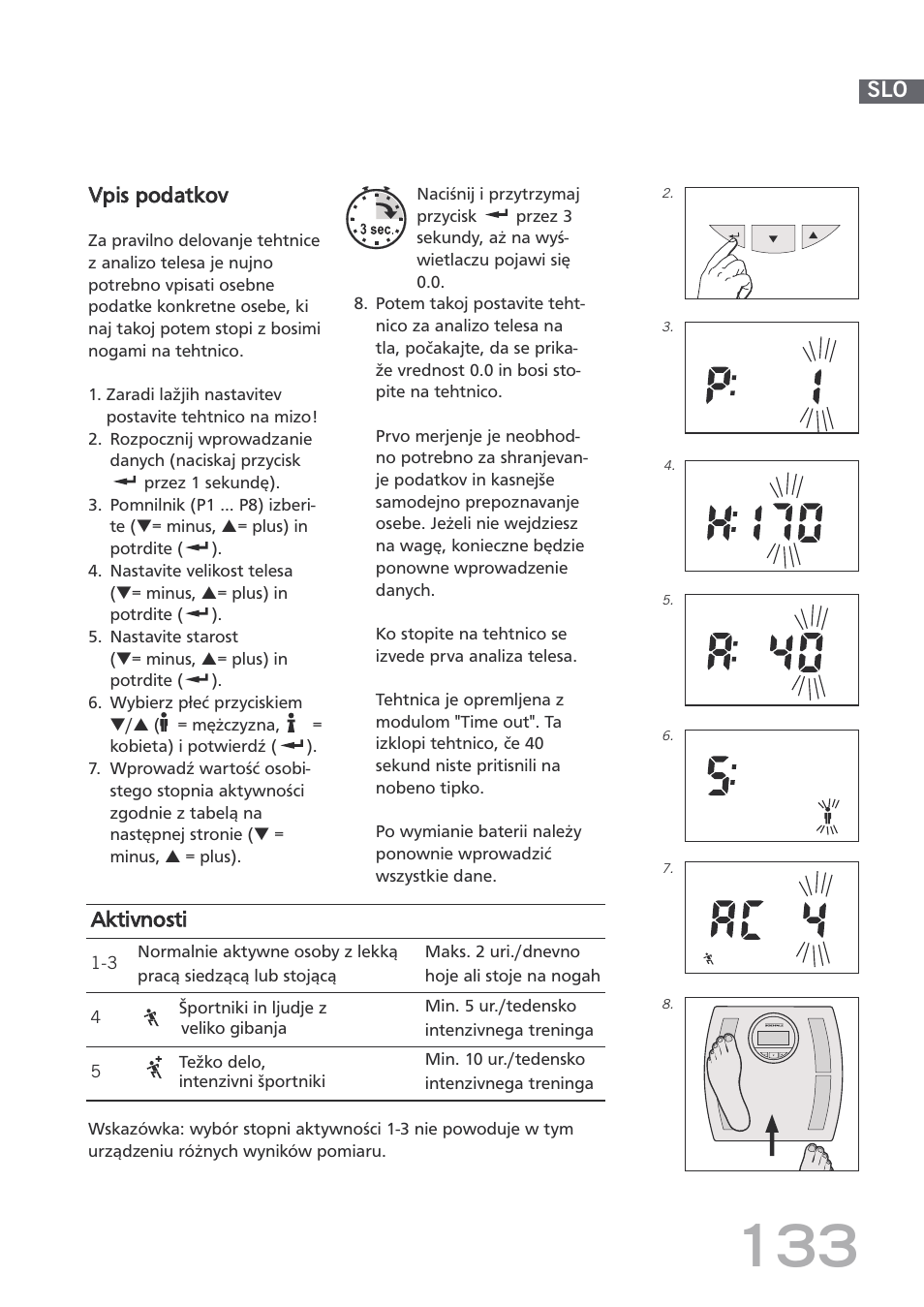 Vvpis podatkov, Aktivnosti | SOEHNLE Body Balance Shape F4 User Manual | Page 133 / 148
