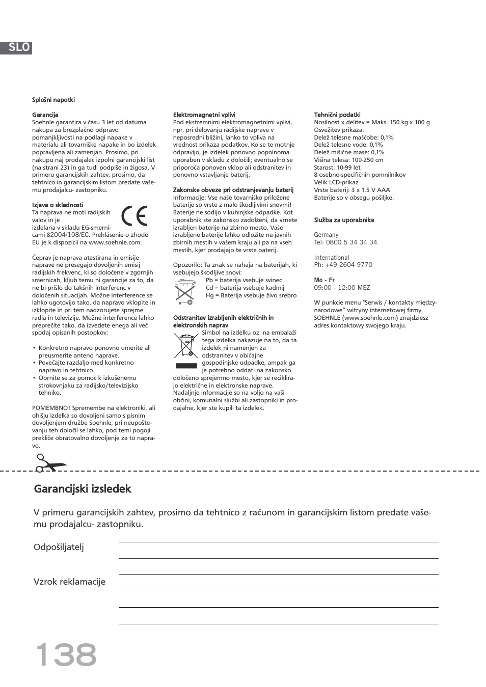 Garancijski izsledek | SOEHNLE Body Balance Shape F4 User Manual | Page 138 / 148