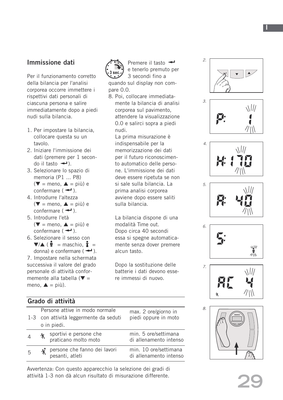 Immissione dati, Igrado di attività | SOEHNLE Body Balance Shape F4 User Manual | Page 29 / 148