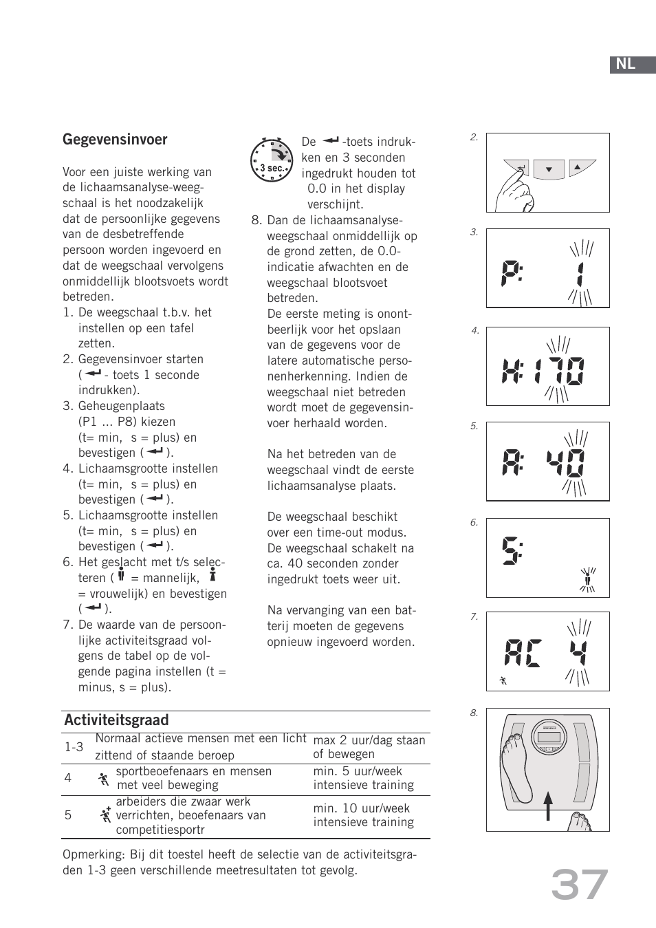 Gegevensinvoer, Activiteitsgraad | SOEHNLE Body Balance Shape F4 User Manual | Page 37 / 148