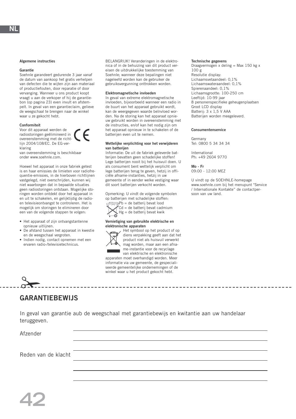 Garantiebewijs | SOEHNLE Body Balance Shape F4 User Manual | Page 42 / 148