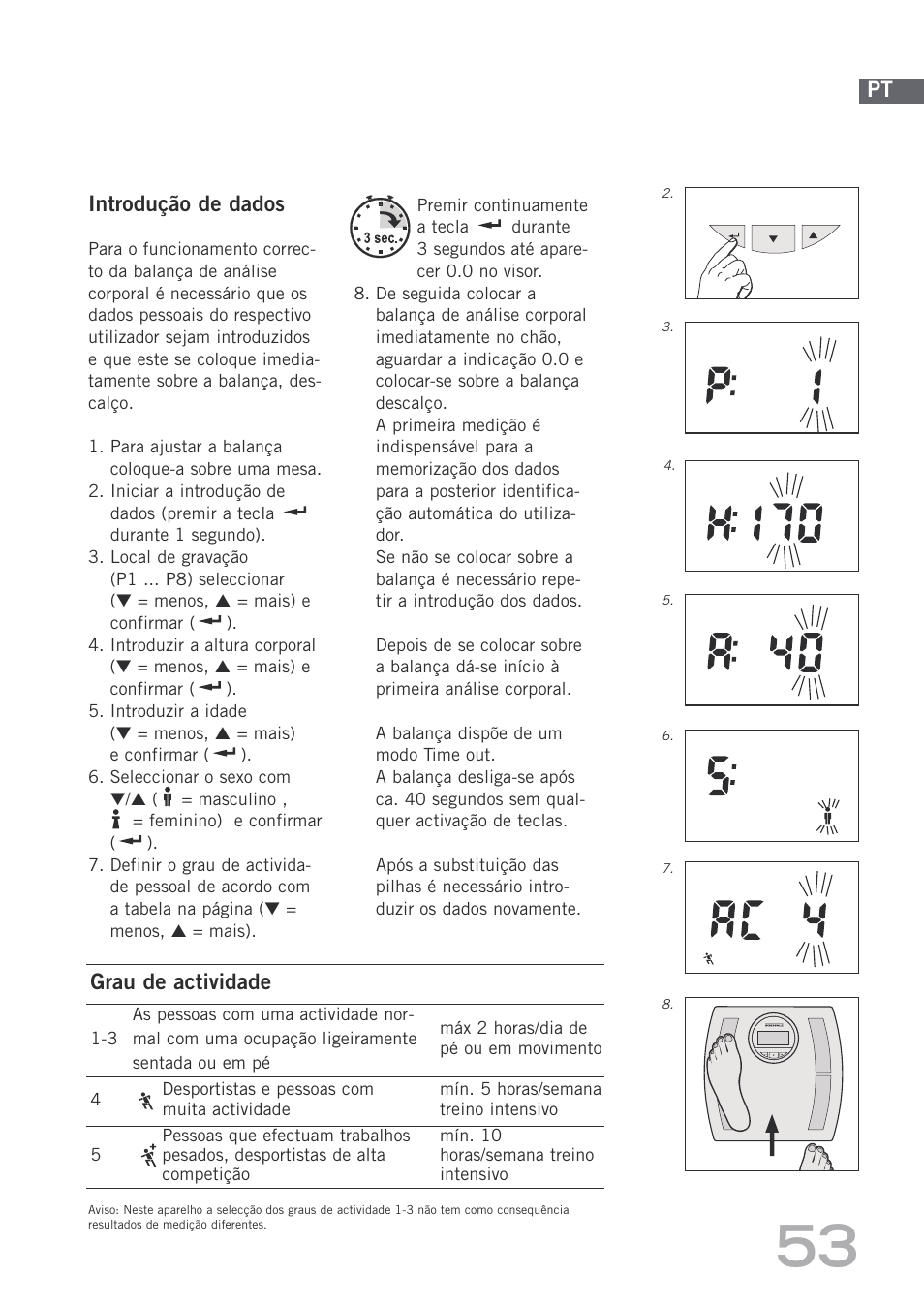 Introdução de dados, Grau de actividade | SOEHNLE Body Balance Shape F4 User Manual | Page 53 / 148