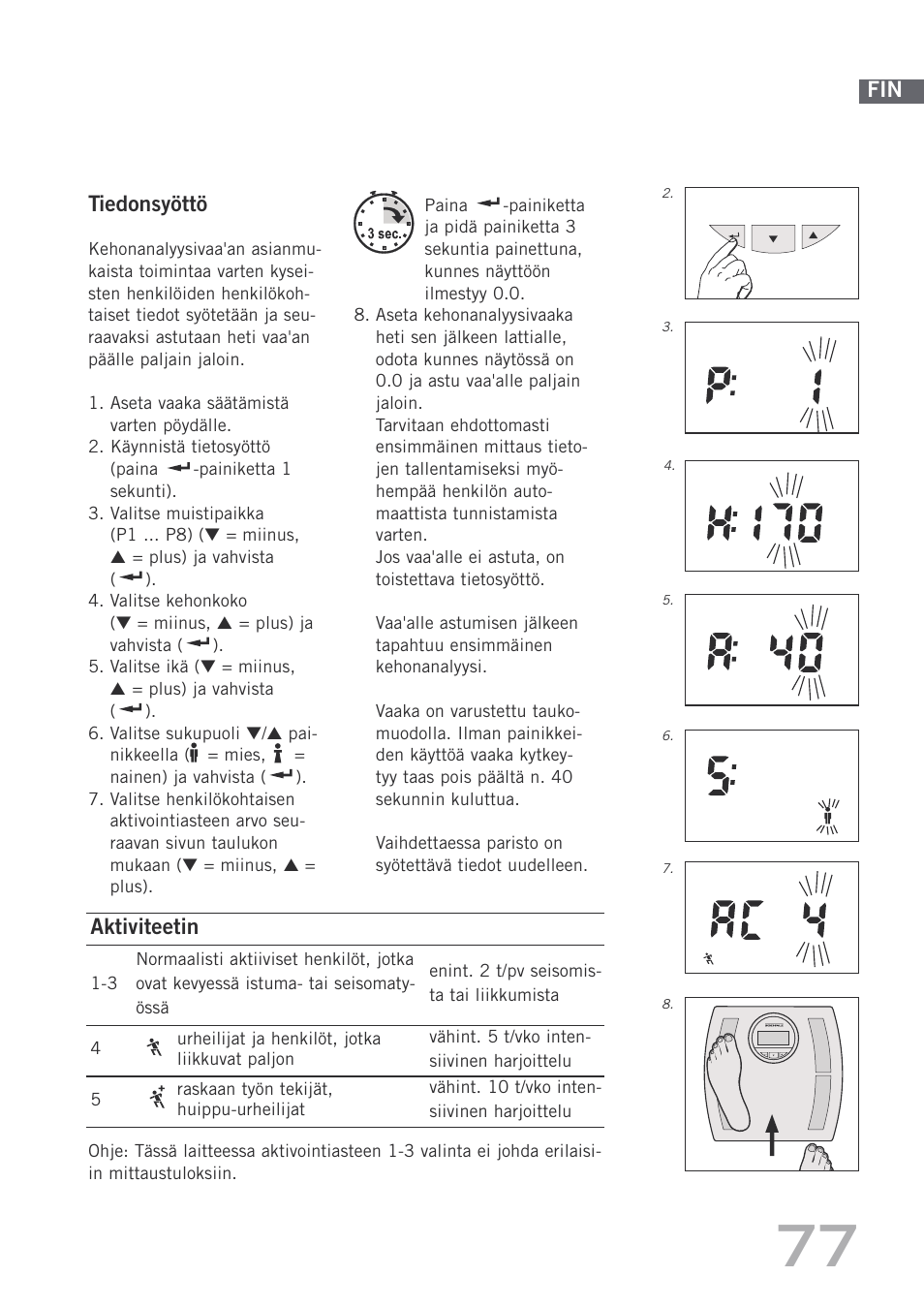 Fin tiedonsyöttö, Aktiviteetin | SOEHNLE Body Balance Shape F4 User Manual | Page 77 / 148