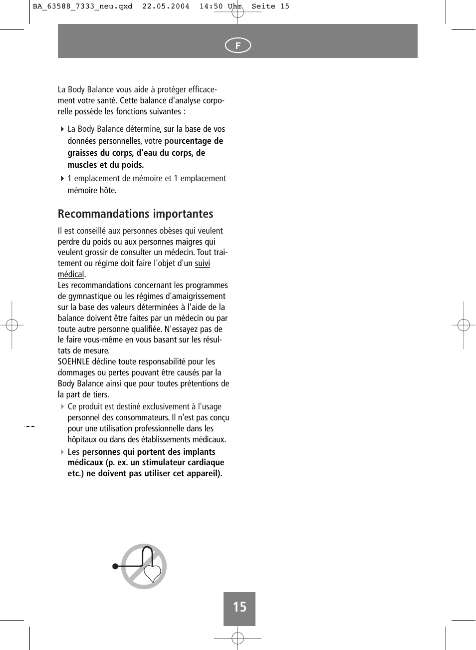 Recommandations importantes | SOEHNLE Body Balance User Manual | Page 15 / 112