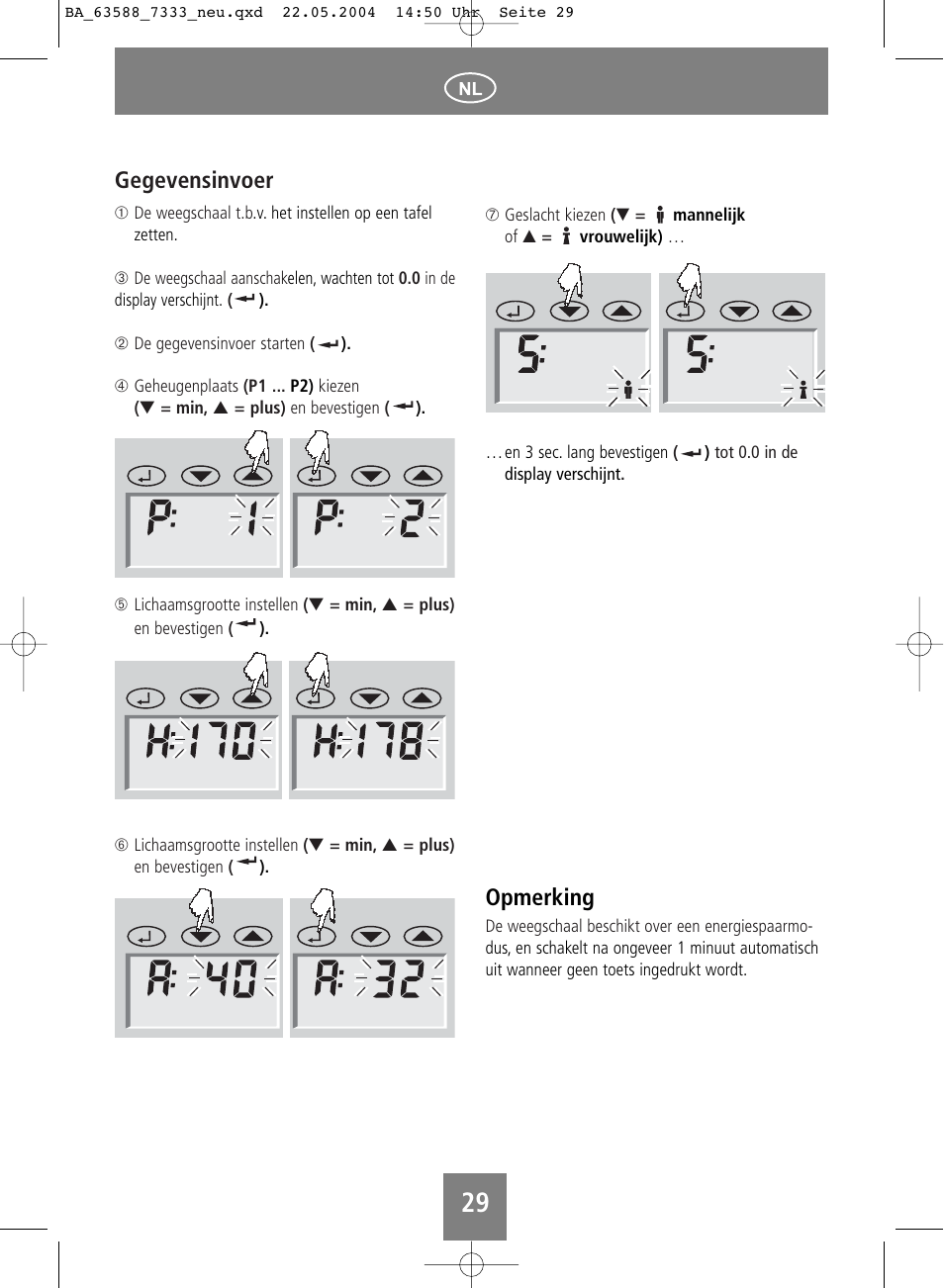 Opmerking, Gegevensinvoer | SOEHNLE Body Balance User Manual | Page 29 / 112