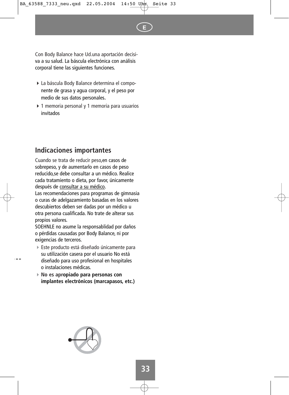 Indicaciones importantes | SOEHNLE Body Balance User Manual | Page 33 / 112