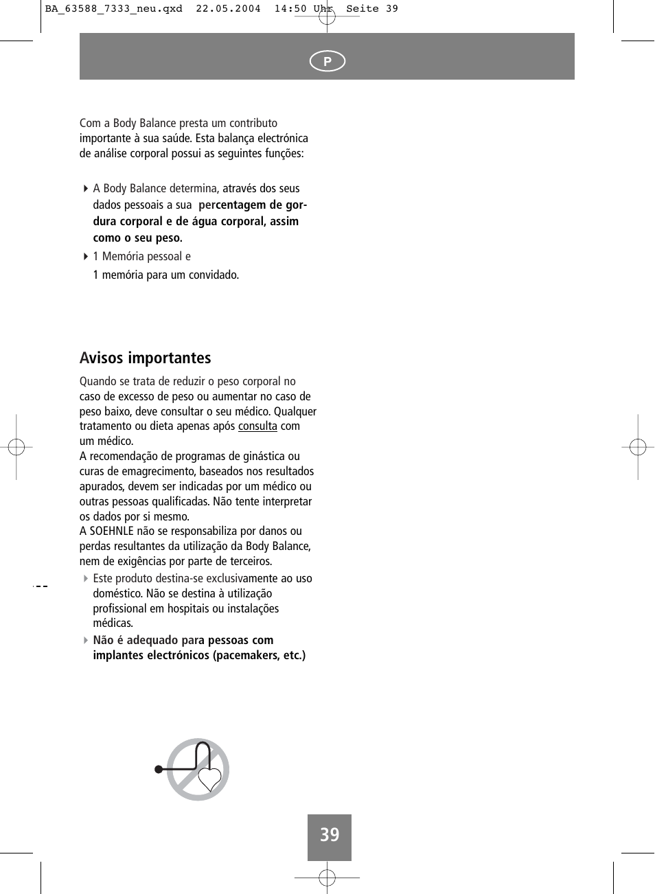 Avisos importantes | SOEHNLE Body Balance User Manual | Page 39 / 112