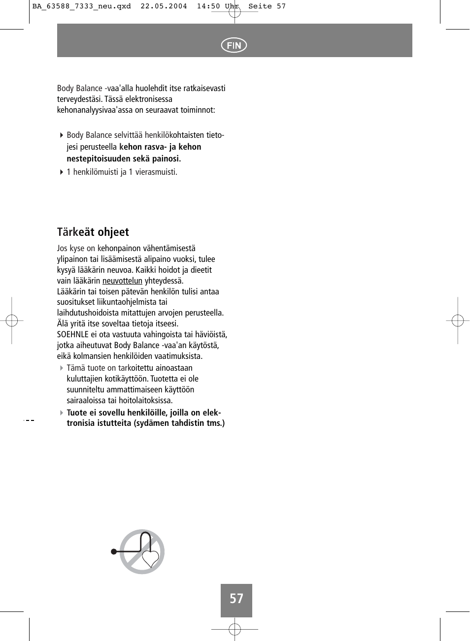 Tärk eät ohjeet | SOEHNLE Body Balance User Manual | Page 57 / 112