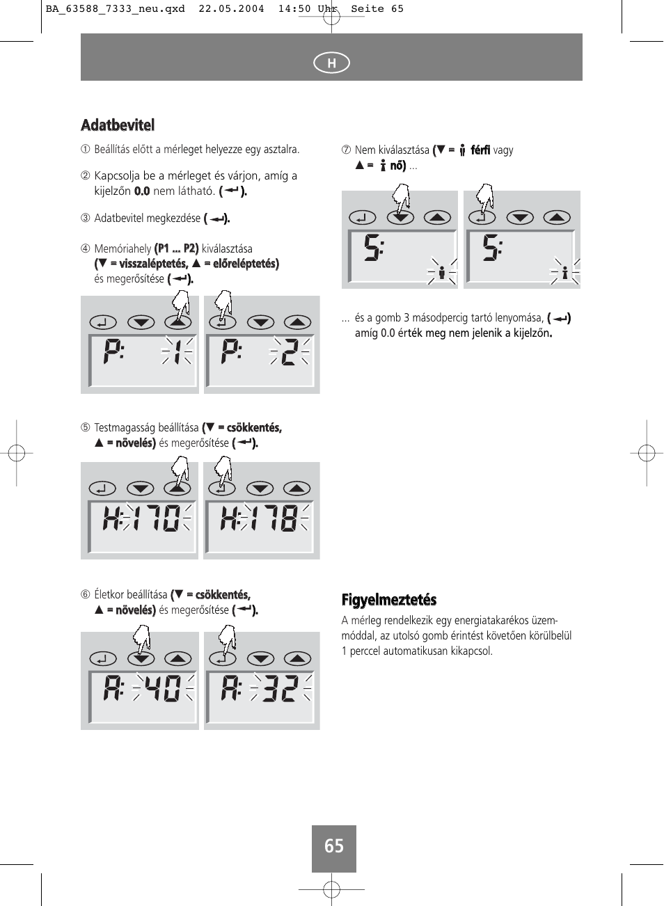 Ffiig gyyeellm meezztteettééss, Aad daattb beevviitteell | SOEHNLE Body Balance User Manual | Page 65 / 112