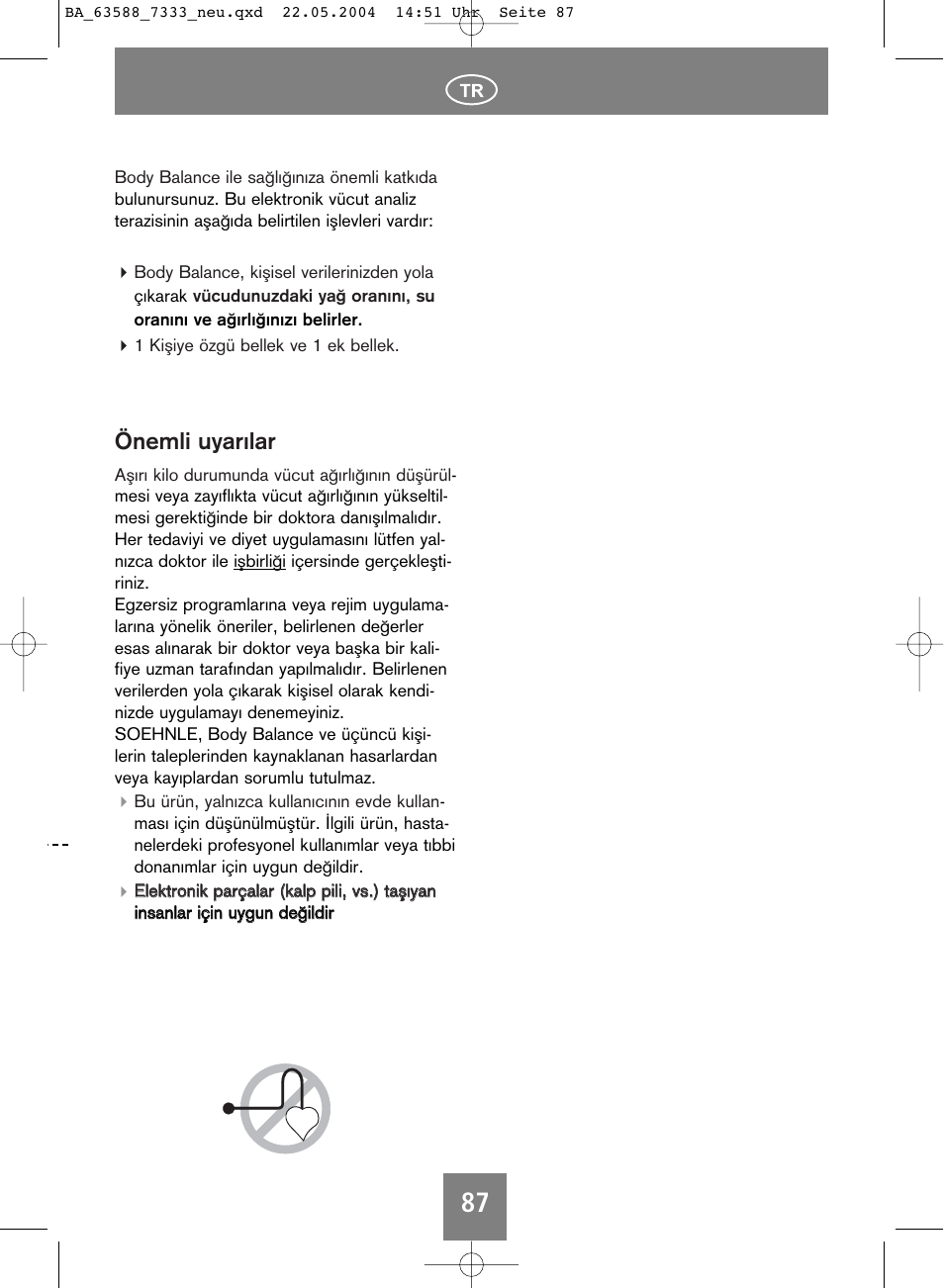 Önemli uyarılar | SOEHNLE Body Balance User Manual | Page 87 / 112