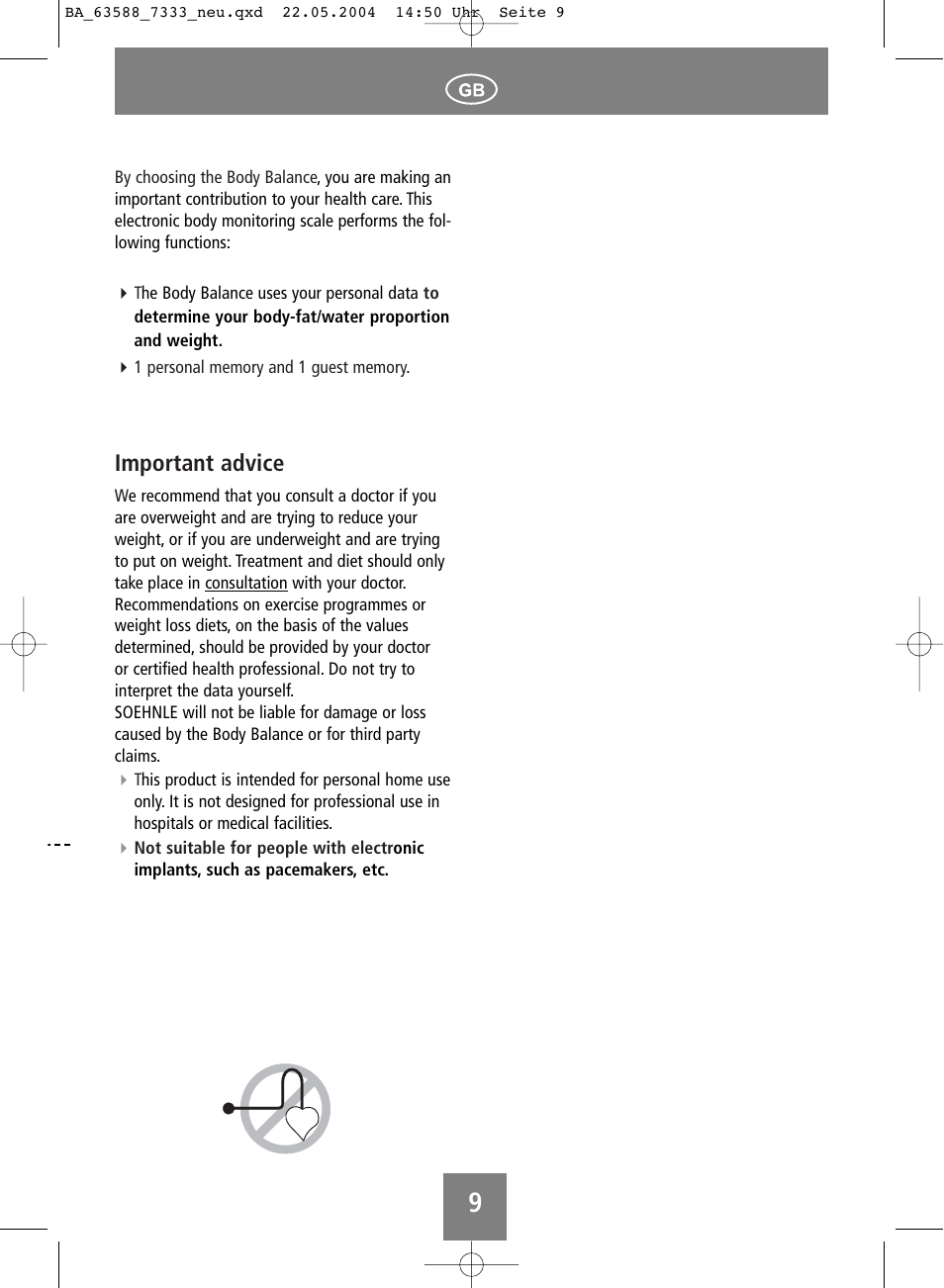 Important advice | SOEHNLE Body Balance User Manual | Page 9 / 112