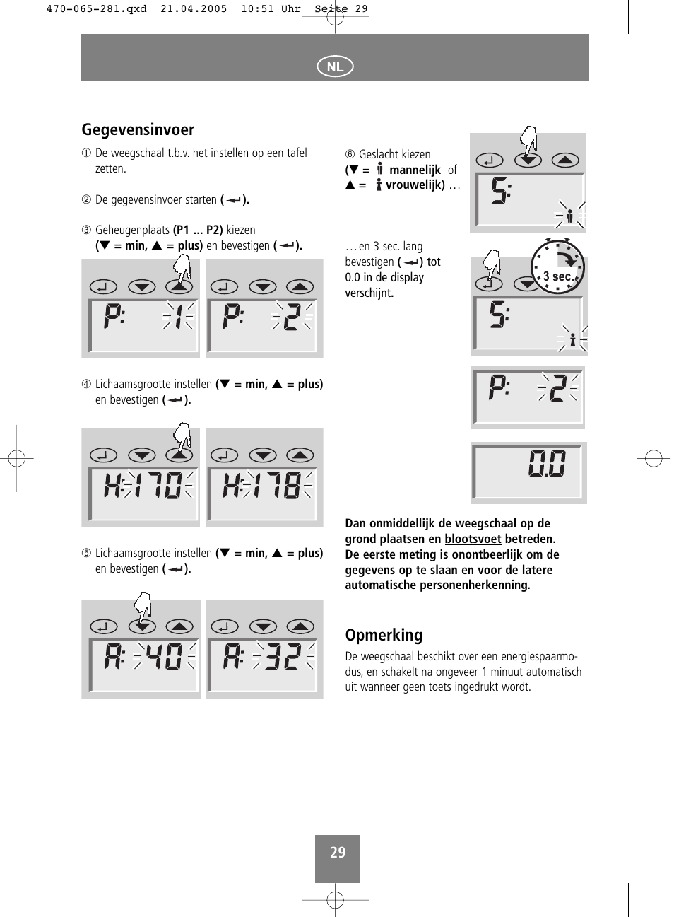 Opmerking, Gegevensinvoer | SOEHNLE Body Balance Lago User Manual | Page 29 / 112
