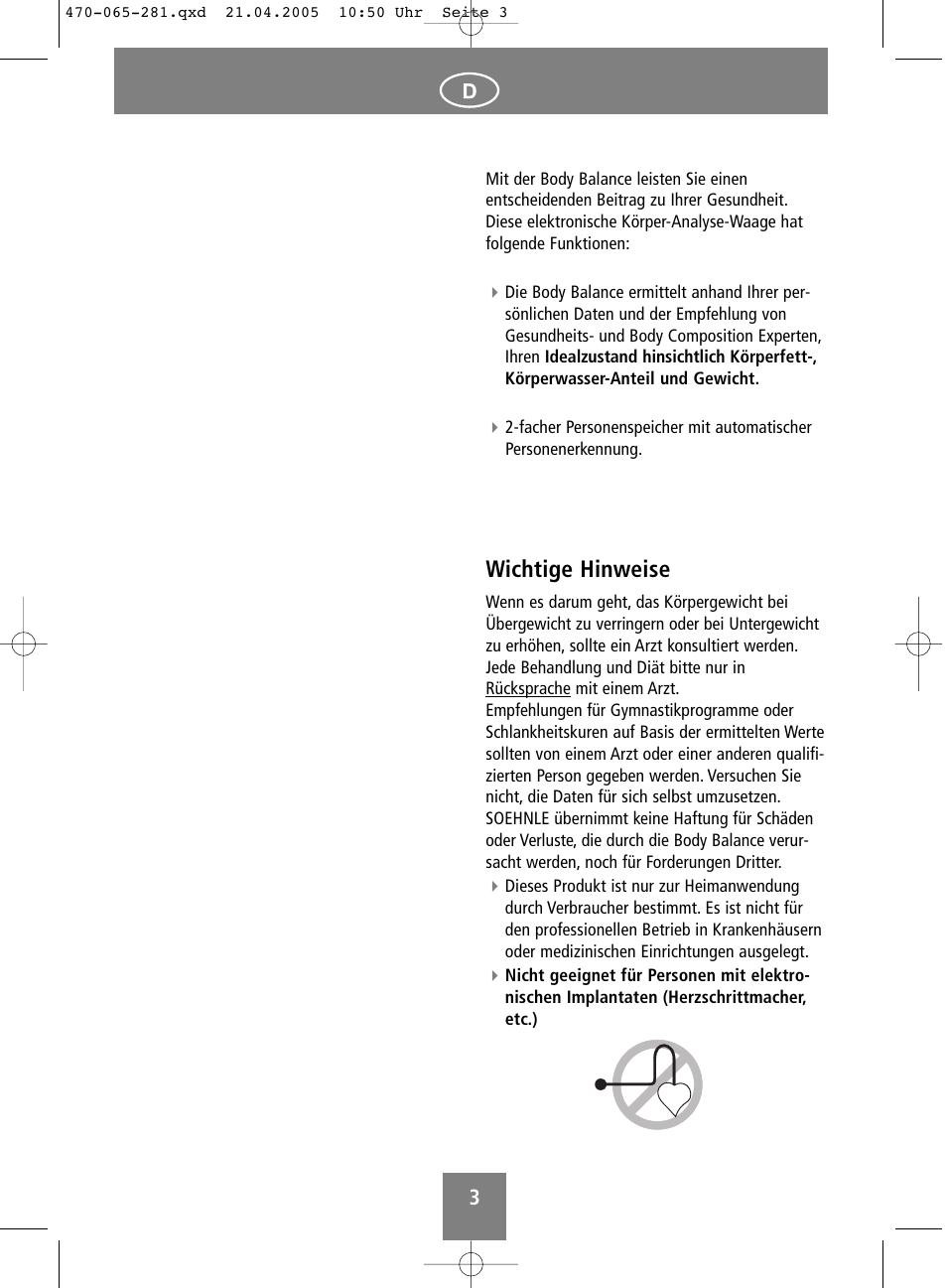 Wichtige hinweise | SOEHNLE Body Balance Lago User Manual | Page 3 / 112