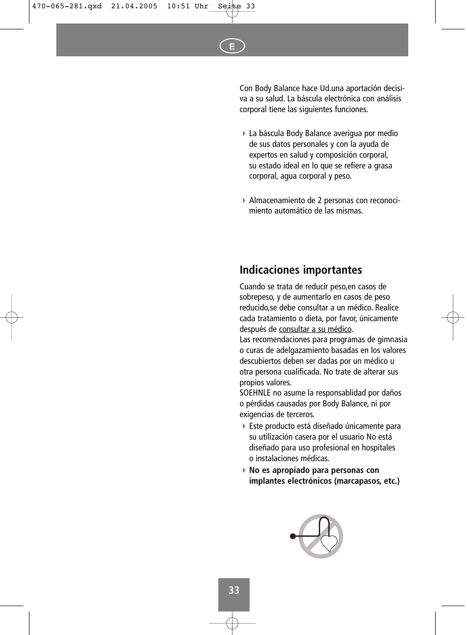 Indicaciones importantes | SOEHNLE Body Balance Lago User Manual | Page 33 / 112