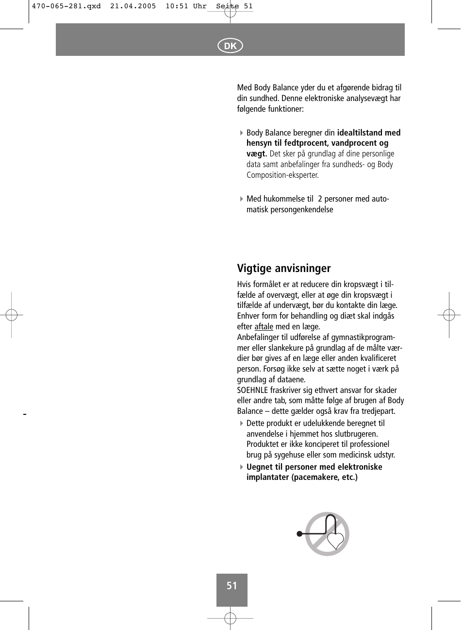 Vigtige anvisninger | SOEHNLE Body Balance Lago User Manual | Page 51 / 112