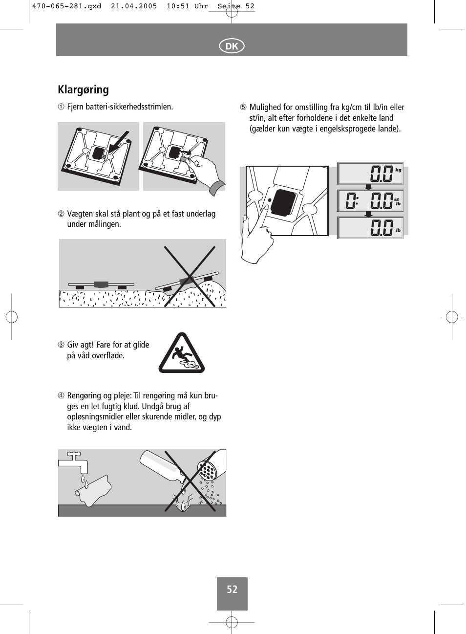 Klargøring | SOEHNLE Body Balance Lago User Manual | Page 52 / 112