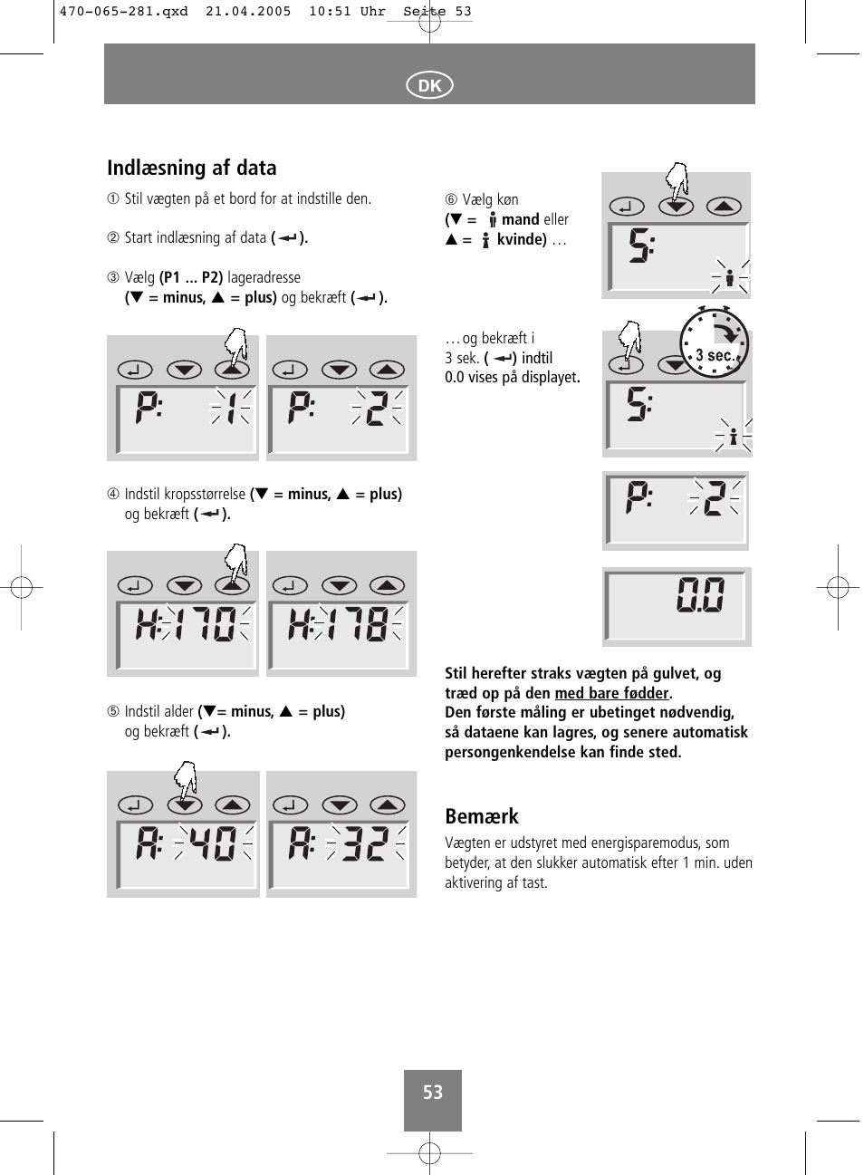 Bemærk, Indlæsning af data | SOEHNLE Body Balance Lago User Manual | Page 53 / 112