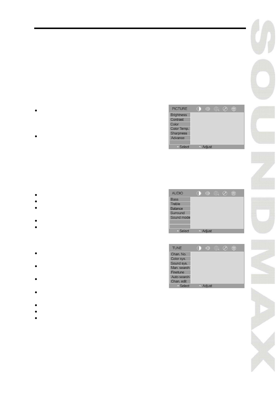 Menu opera tion | SoundMax SM-LCD811 User Manual | Page 7 / 17