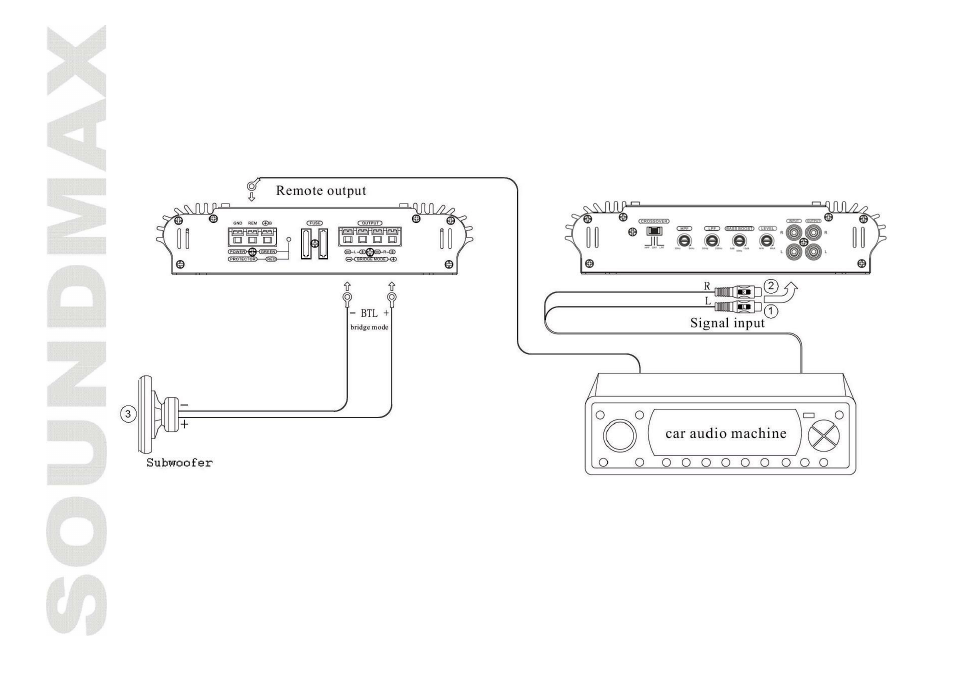 Fig. 4 bridge mode with stereo car radio | SoundMax SM-SA6021 User Manual | Page 10 / 27