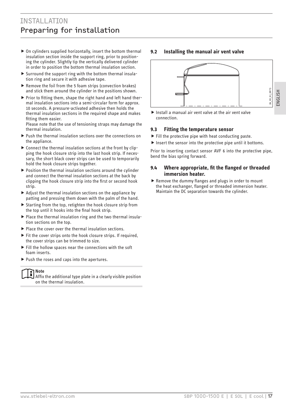 Installation preparing for installation | STIEBEL ELTRON SBP E с 12.04.2008 User Manual | Page 17 / 64
