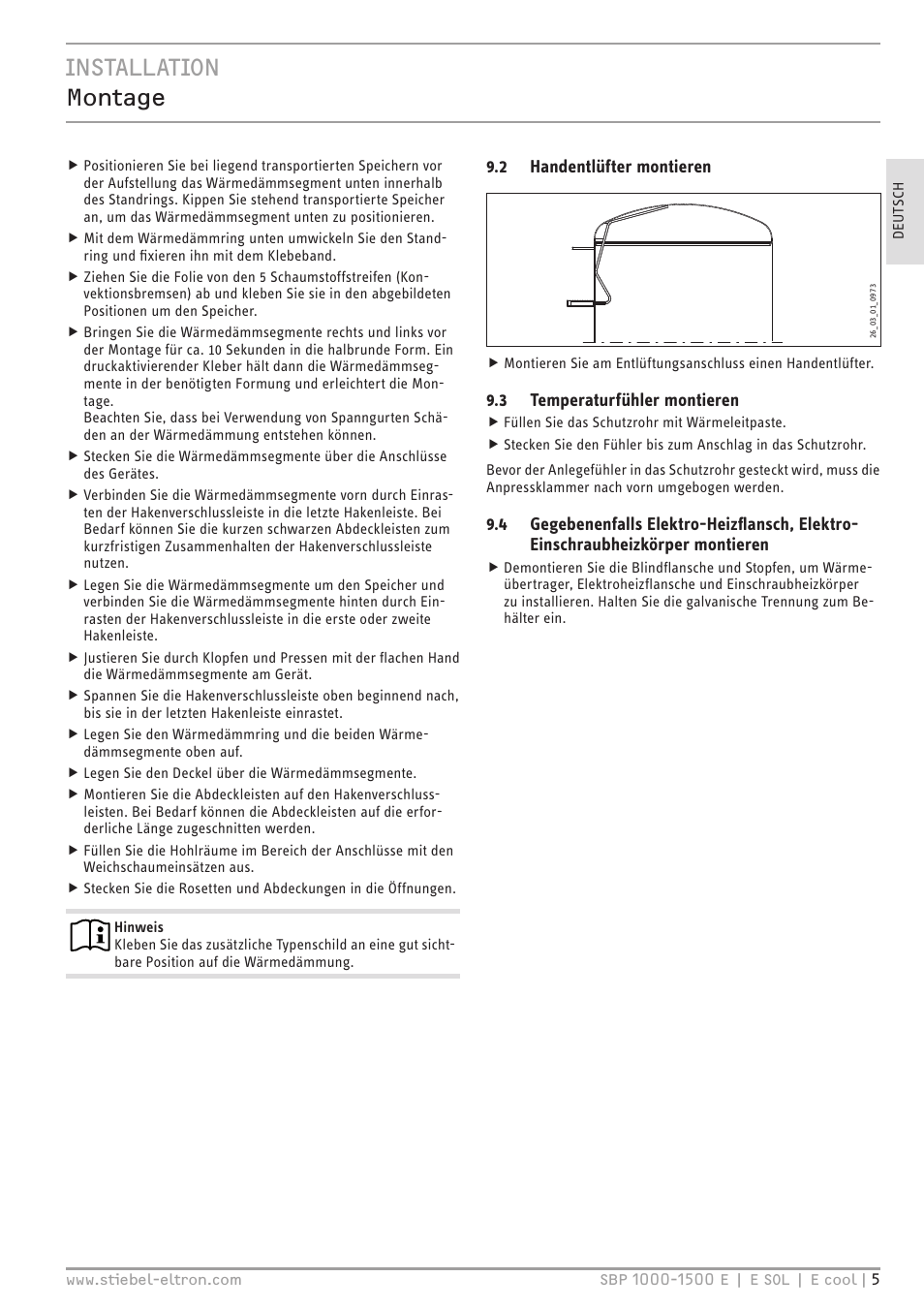 Installation montage | STIEBEL ELTRON SBP E с 12.04.2008 User Manual | Page 5 / 64