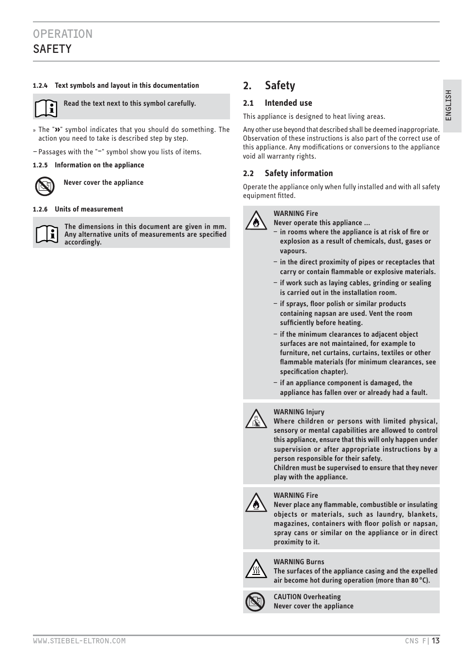 Htv`.hc z%`t, Safety | STIEBEL ELTRON CNS F с 01.03.2010 User Manual | Page 13 / 76