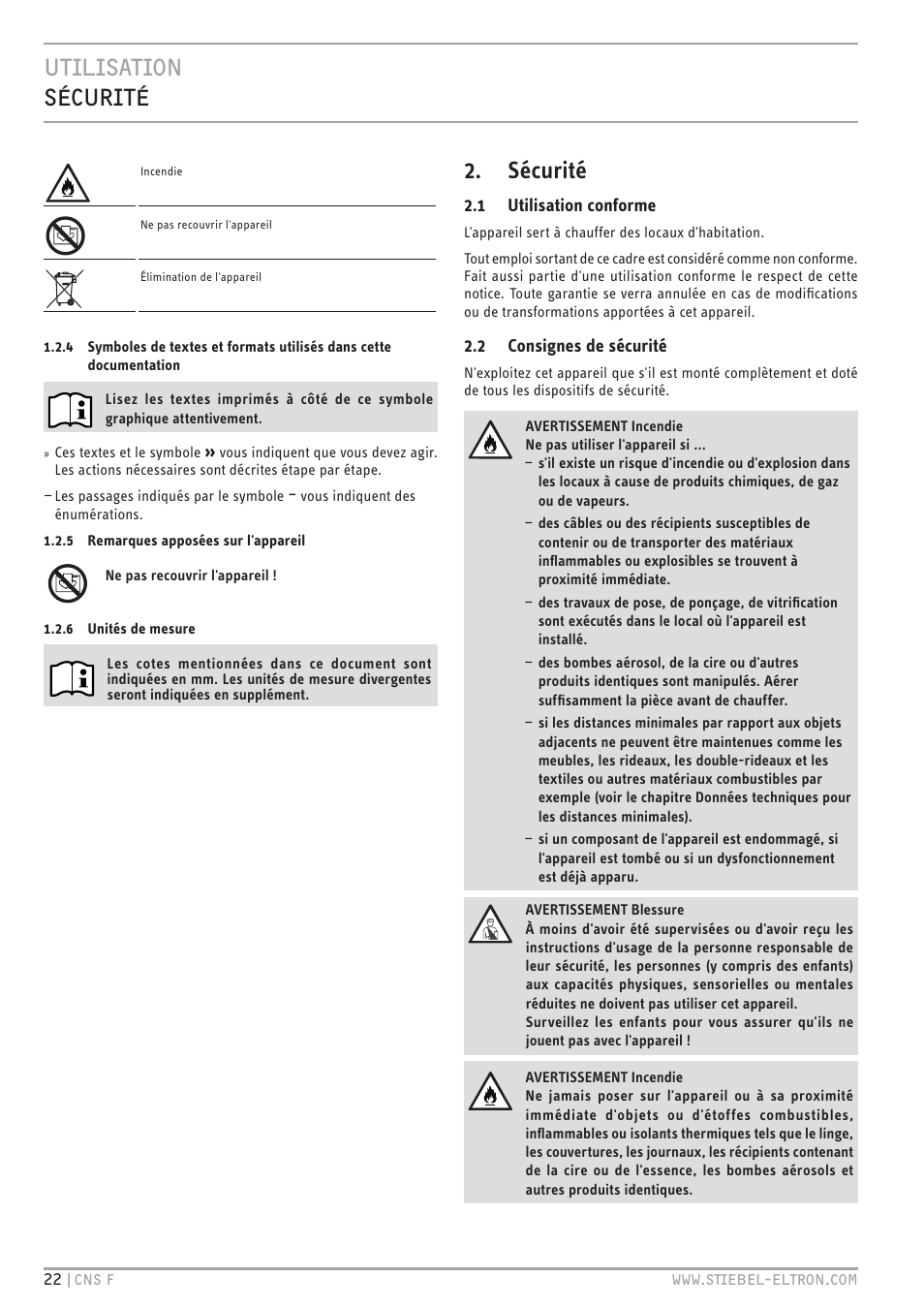 E`.<.z`.hc zev, Sécurité | STIEBEL ELTRON CNS F с 01.03.2010 User Manual | Page 22 / 76