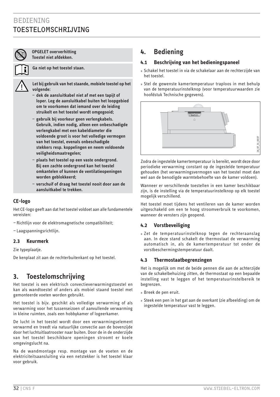 C.c& `hz`<hbz+v/p.c, Toestelomschrijving, Bediening | STIEBEL ELTRON CNS F с 01.03.2010 User Manual | Page 32 / 76