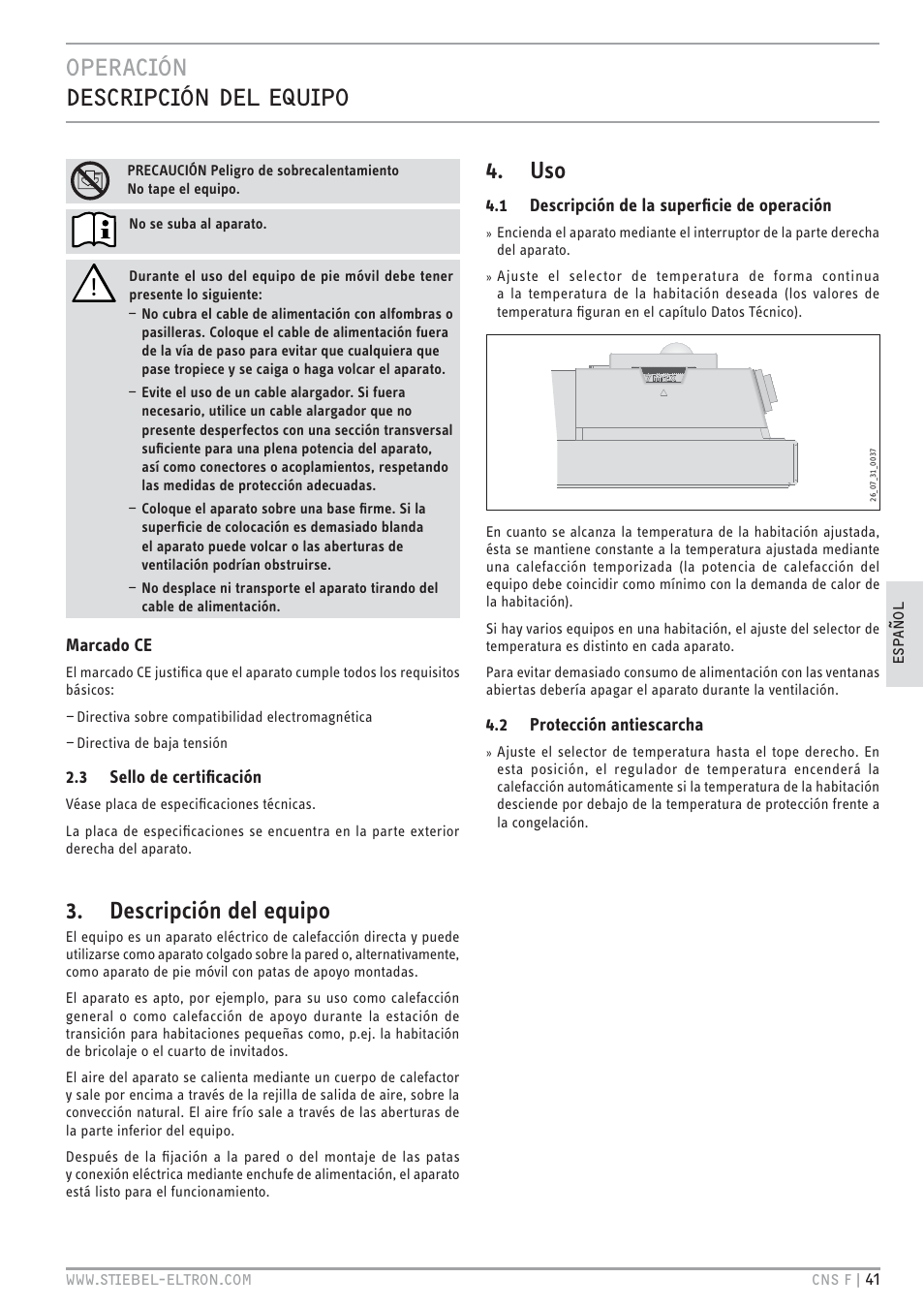 Htv.jc zv.t.jc < ue.th, Descripción del equipo | STIEBEL ELTRON CNS F с 01.03.2010 User Manual | Page 41 / 76