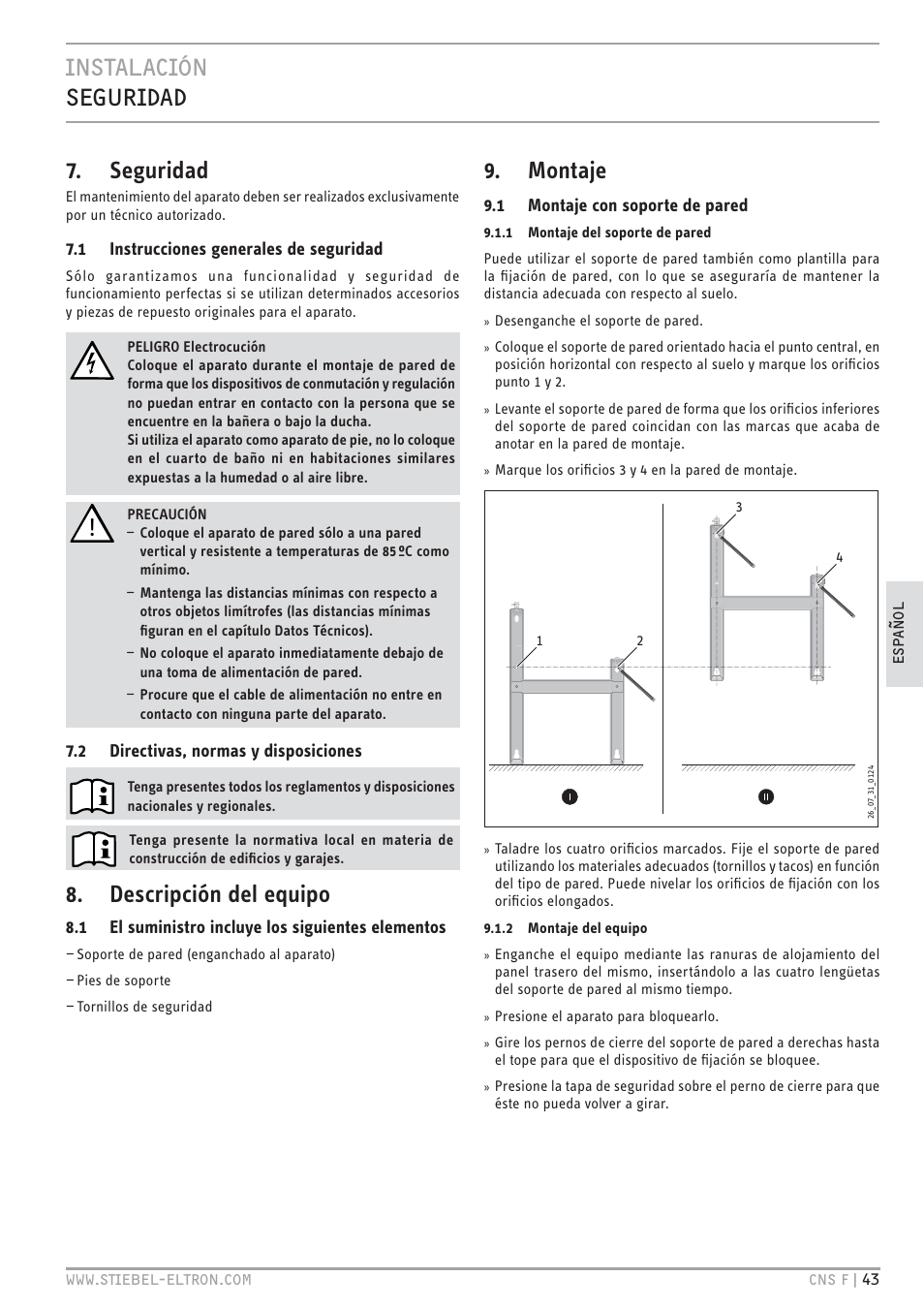 Cz`<.jc z&ev. 7. seguridad, Descripción del equipo, Montaje | STIEBEL ELTRON CNS F с 01.03.2010 User Manual | Page 43 / 76