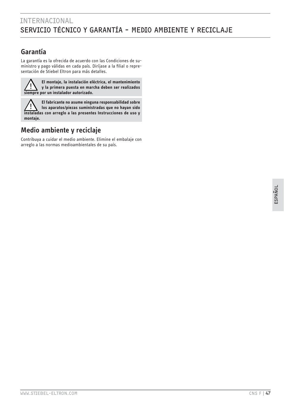 STIEBEL ELTRON CNS F с 01.03.2010 User Manual | Page 47 / 76