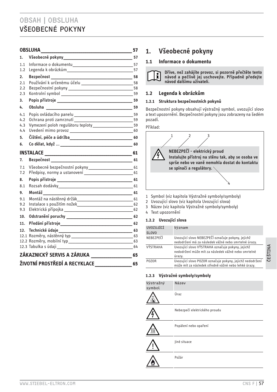 H z+h z<e+ p\h c th:tct 1. všeobecné pokyny | STIEBEL ELTRON CNS F с 01.03.2010 User Manual | Page 57 / 76