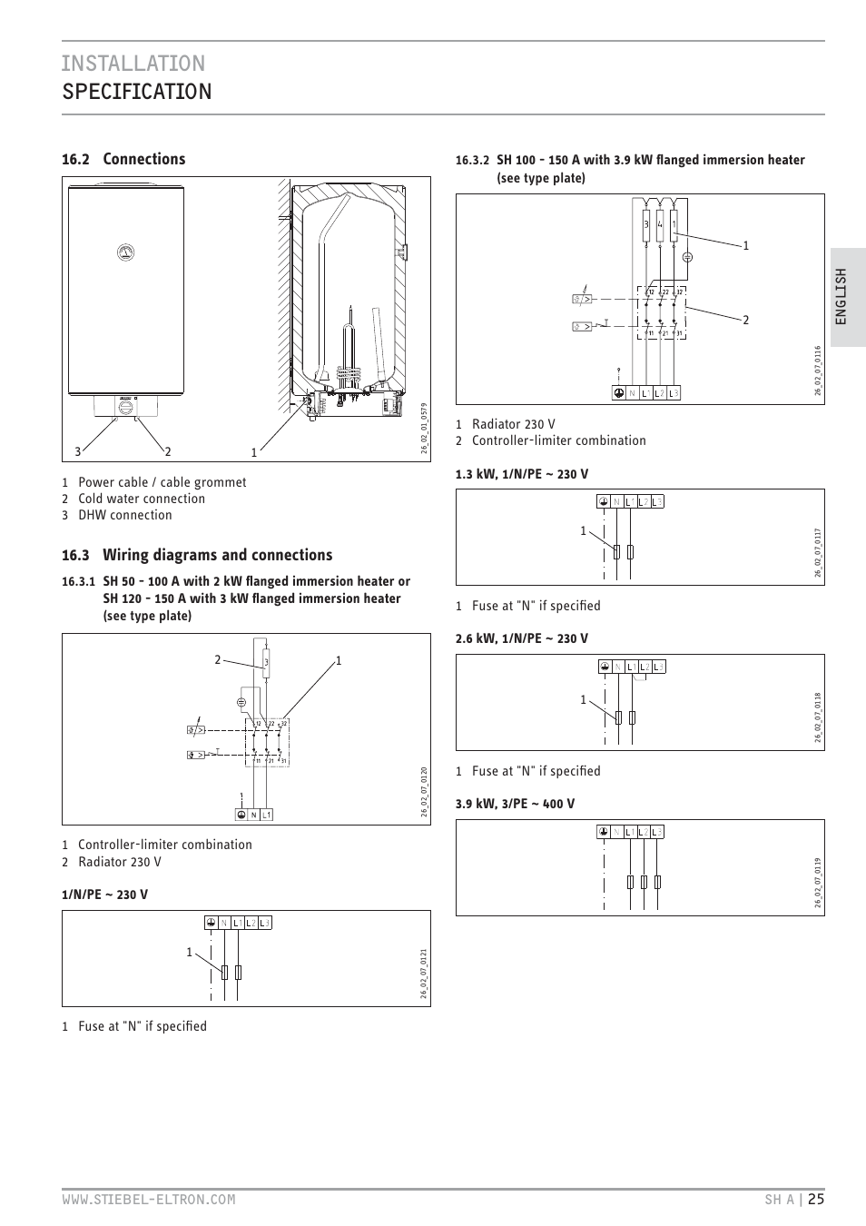 Cz`<<`.hc zt.%.`.hc, 2 connections, 3 wiring diagrams and connections | Qqqīz`. <é<`vhcīhb z+  ŝñ c &< .z | STIEBEL ELTRON SH A с 01.03.2009 User Manual | Page 25 / 72