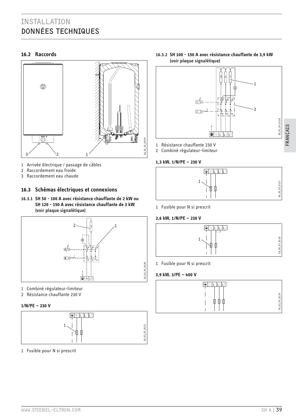 Cz`<<`.hc hccz `+c.uez, 2 raccords, 3 schémas électriques et connexions | Qqqīz`. <é<`vhcīhb z+  ŗď %v c  .z | STIEBEL ELTRON SH A с 01.03.2009 User Manual | Page 39 / 72