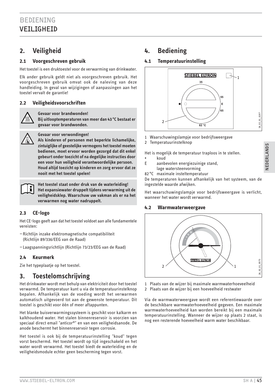 C.c& p, Veiligheid, Toestelomschrijving | Bediening | STIEBEL ELTRON SH A с 01.03.2009 User Manual | Page 45 / 72
