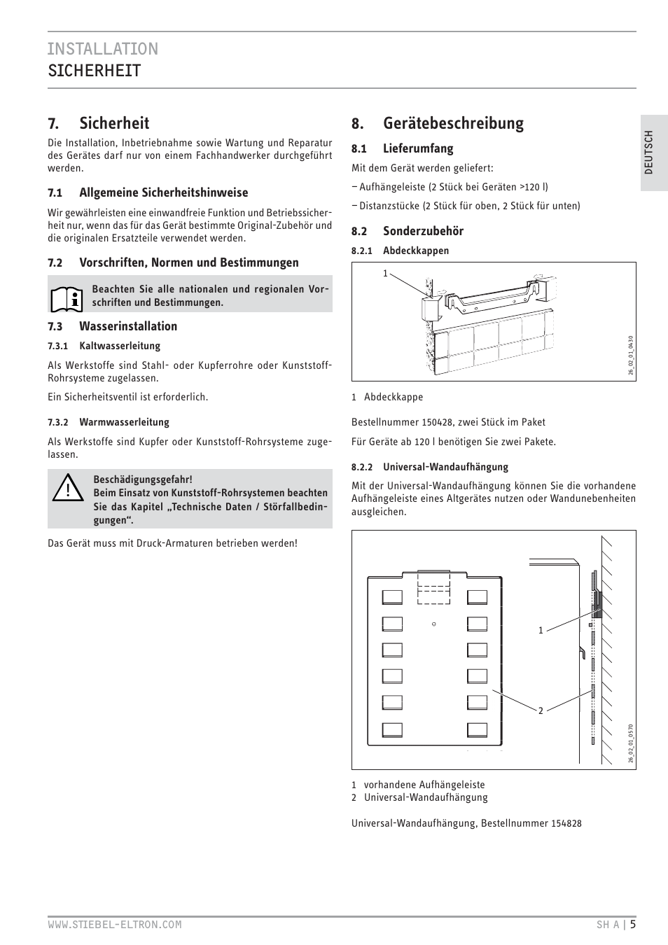 Cz`<<`.hc z.+v+.` 7. sicherheit, Gerätebeschreibung | STIEBEL ELTRON SH A с 01.03.2009 User Manual | Page 5 / 72