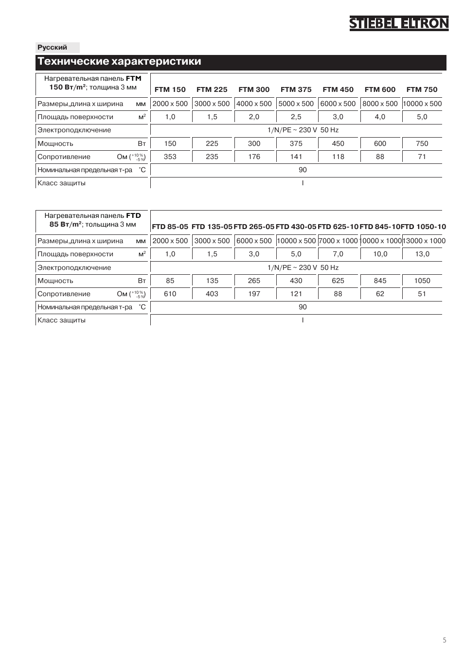 Технические характеристики | STIEBEL ELTRON FTD с 06.01.2003 User Manual | Page 5 / 18