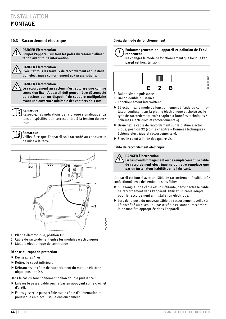 Installation montage | STIEBEL ELTRON PSH EL с 05.12.2011 User Manual | Page 44 / 100