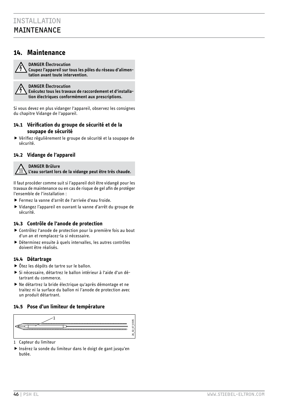 Installation maintenance 14. maintenance | STIEBEL ELTRON PSH EL с 05.12.2011 User Manual | Page 46 / 100