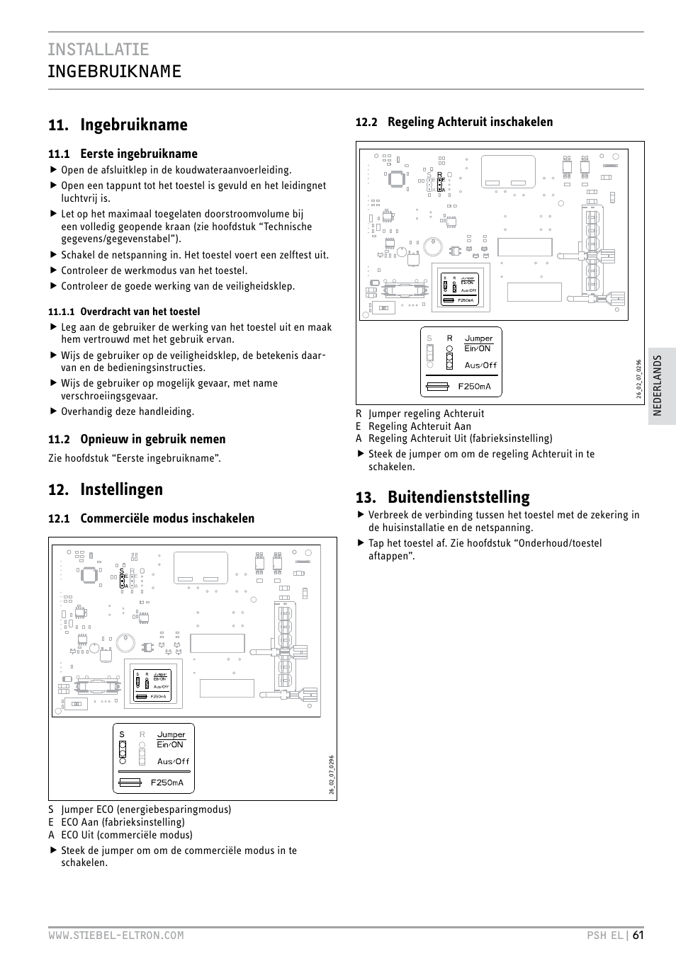 Installatie ingebruikname 11. ingebruikname, Instellingen, Buitendienststelling | STIEBEL ELTRON PSH EL с 05.12.2011 User Manual | Page 61 / 100