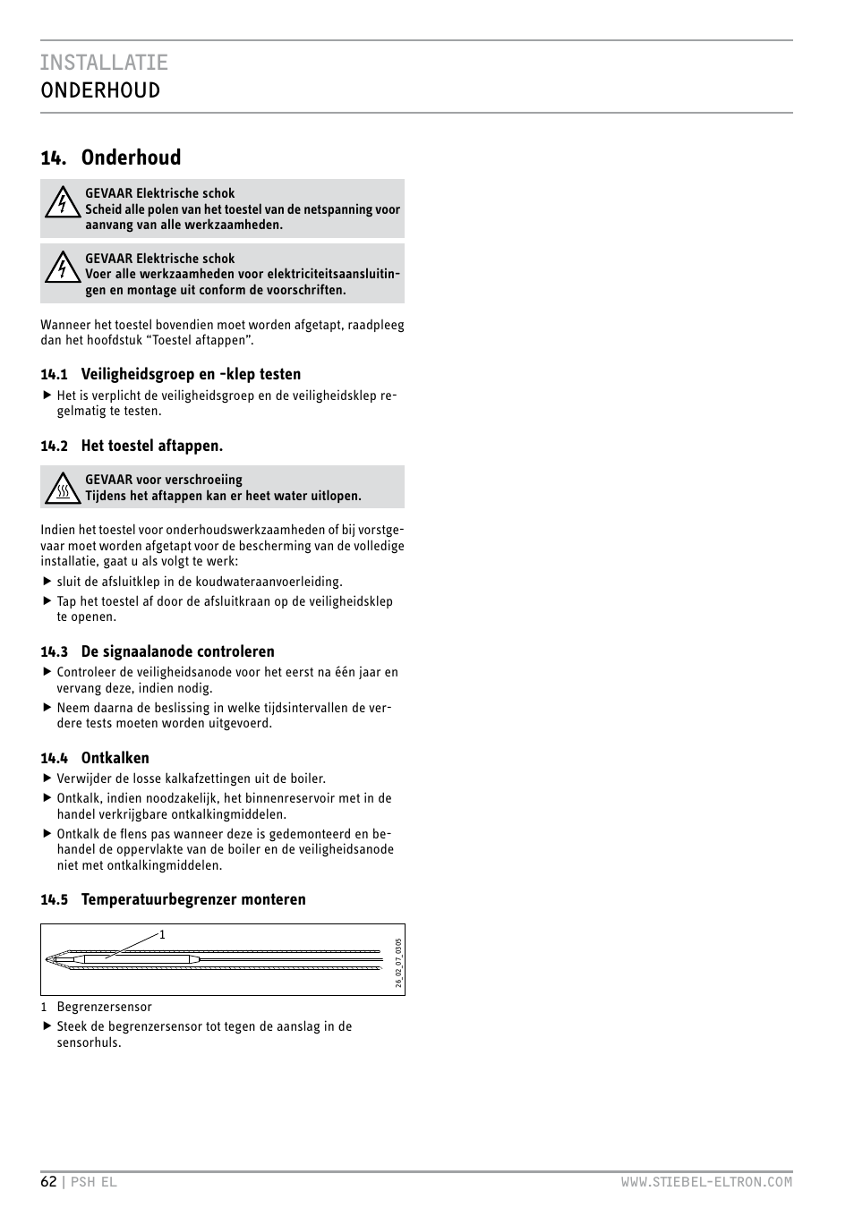 Installatie onderhoud 14. onderhoud | STIEBEL ELTRON PSH EL с 05.12.2011 User Manual | Page 62 / 100