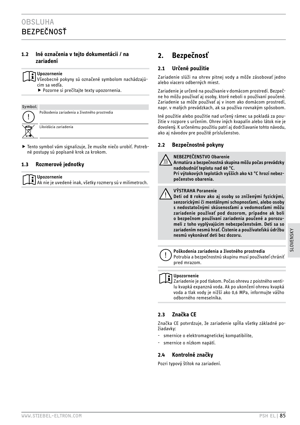 Obsluha bezpečnosť, Bezpečnosť | STIEBEL ELTRON PSH EL с 05.12.2011 User Manual | Page 85 / 100
