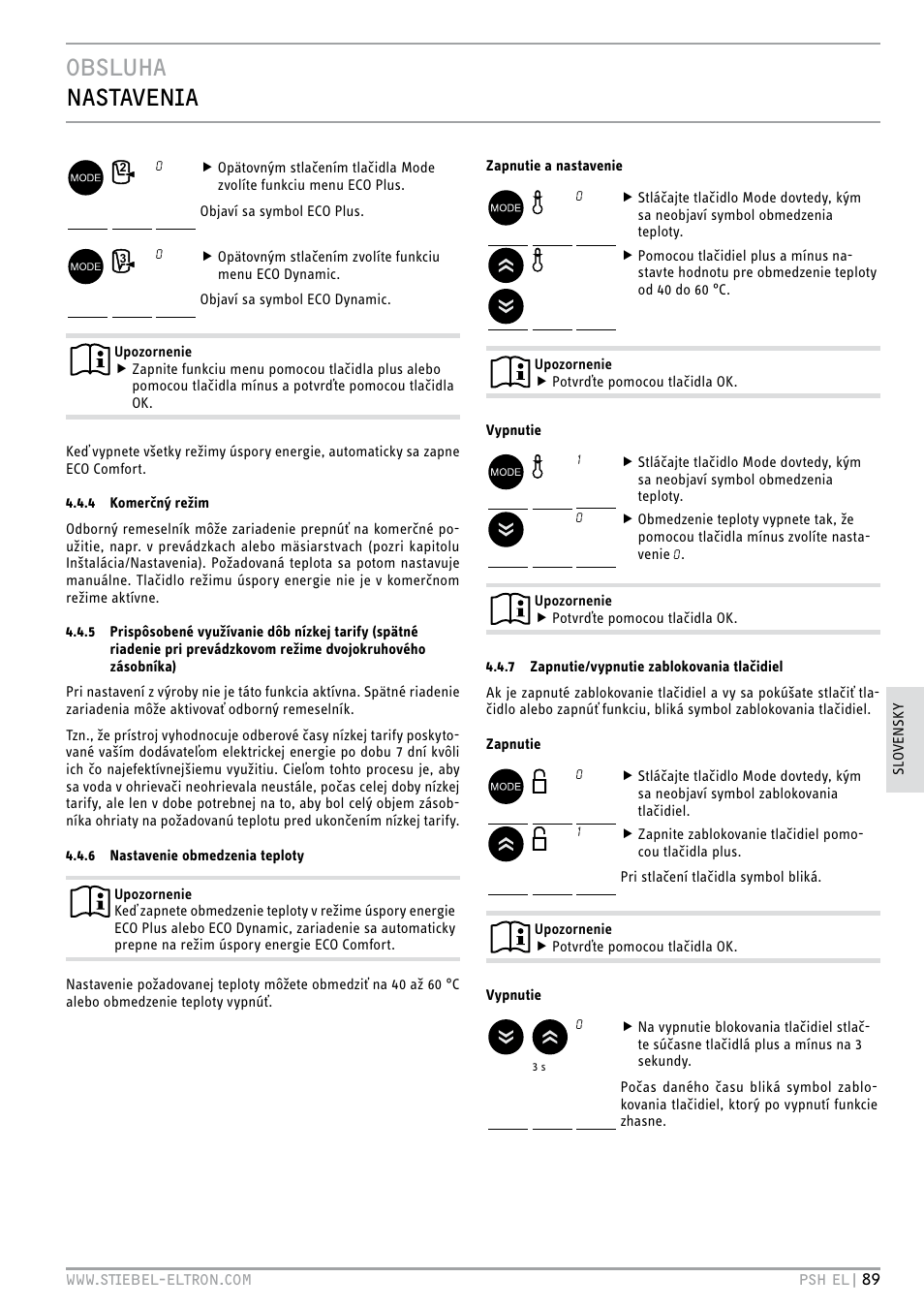 Obsluha nastavenia | STIEBEL ELTRON PSH EL с 05.12.2011 User Manual | Page 89 / 100