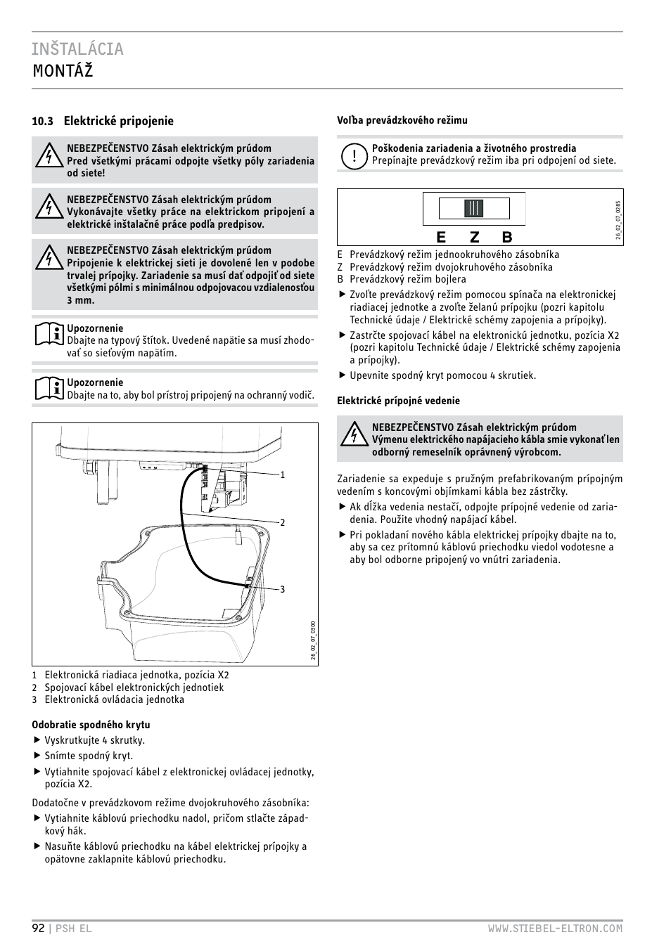 Inštalácia montáž | STIEBEL ELTRON PSH EL с 05.12.2011 User Manual | Page 92 / 100