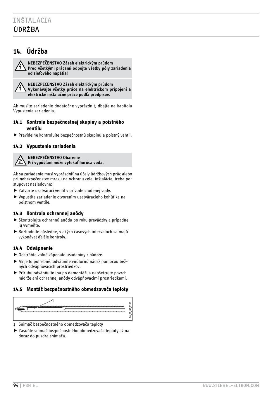 Inštalácia údržba 14. údržba | STIEBEL ELTRON PSH EL с 05.12.2011 User Manual | Page 94 / 100
