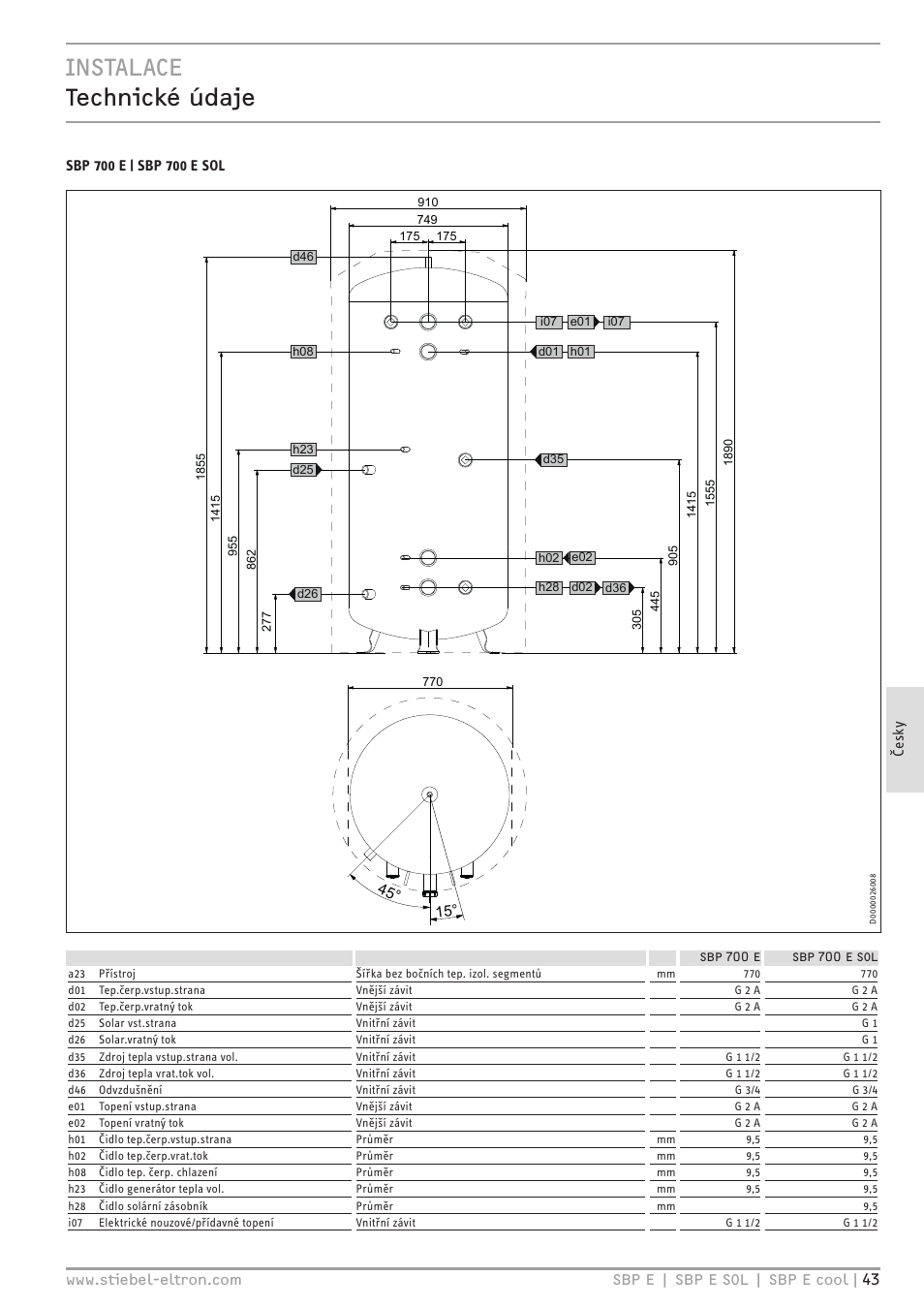 Instalace technické údaje | STIEBEL ELTRON SBP E с 01.10.2012 User Manual | Page 43 / 52