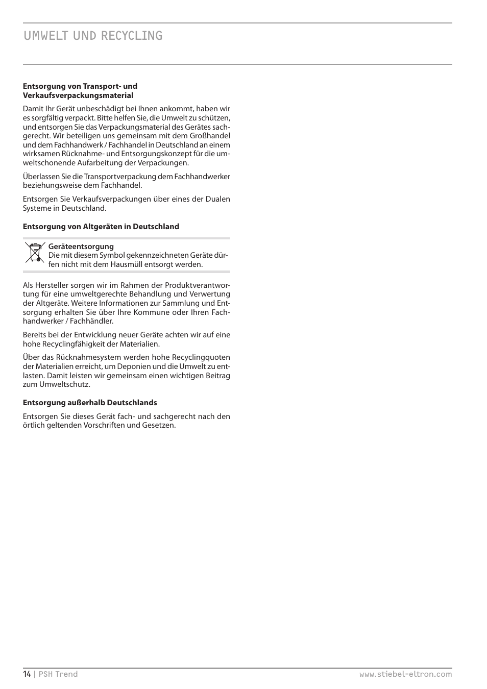 Umwelt und recycling | STIEBEL ELTRON psh 30 trend User Manual | Page 14 / 92