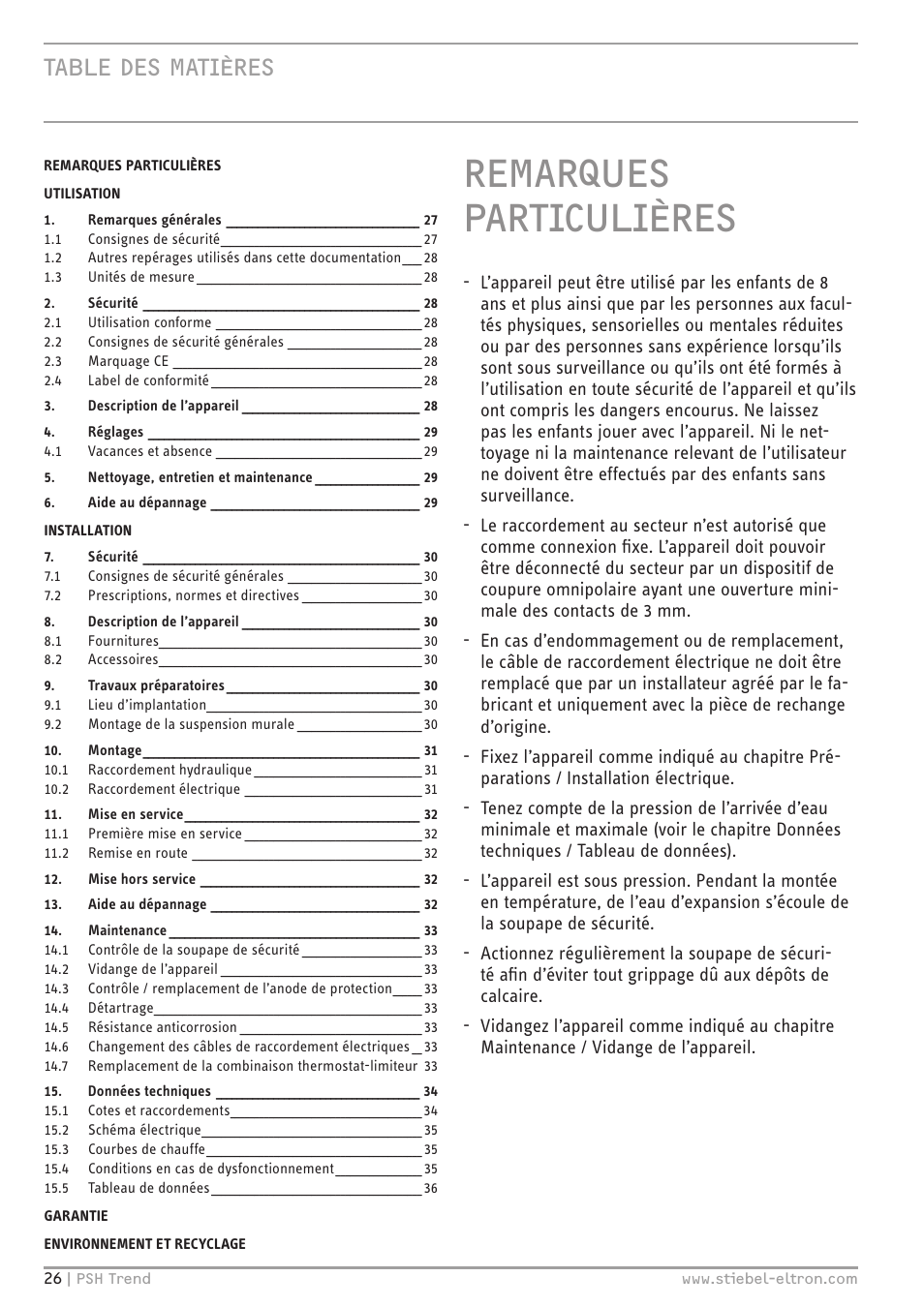 STIEBEL ELTRON psh 30 trend User Manual | Page 26 / 92