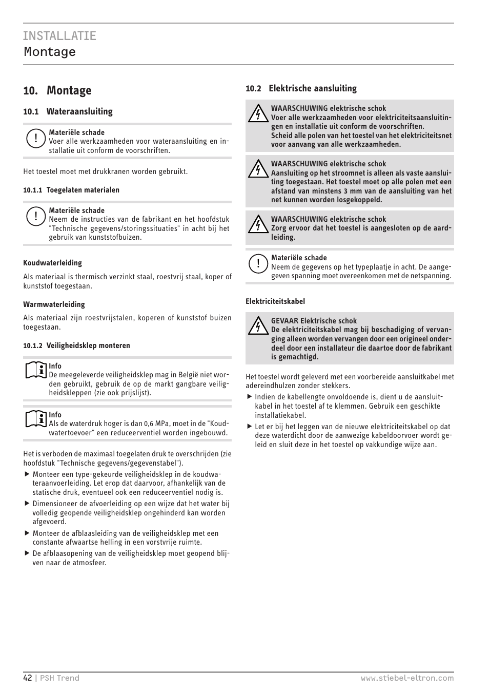 Installatie montage 10. montage | STIEBEL ELTRON psh 30 trend User Manual | Page 42 / 92