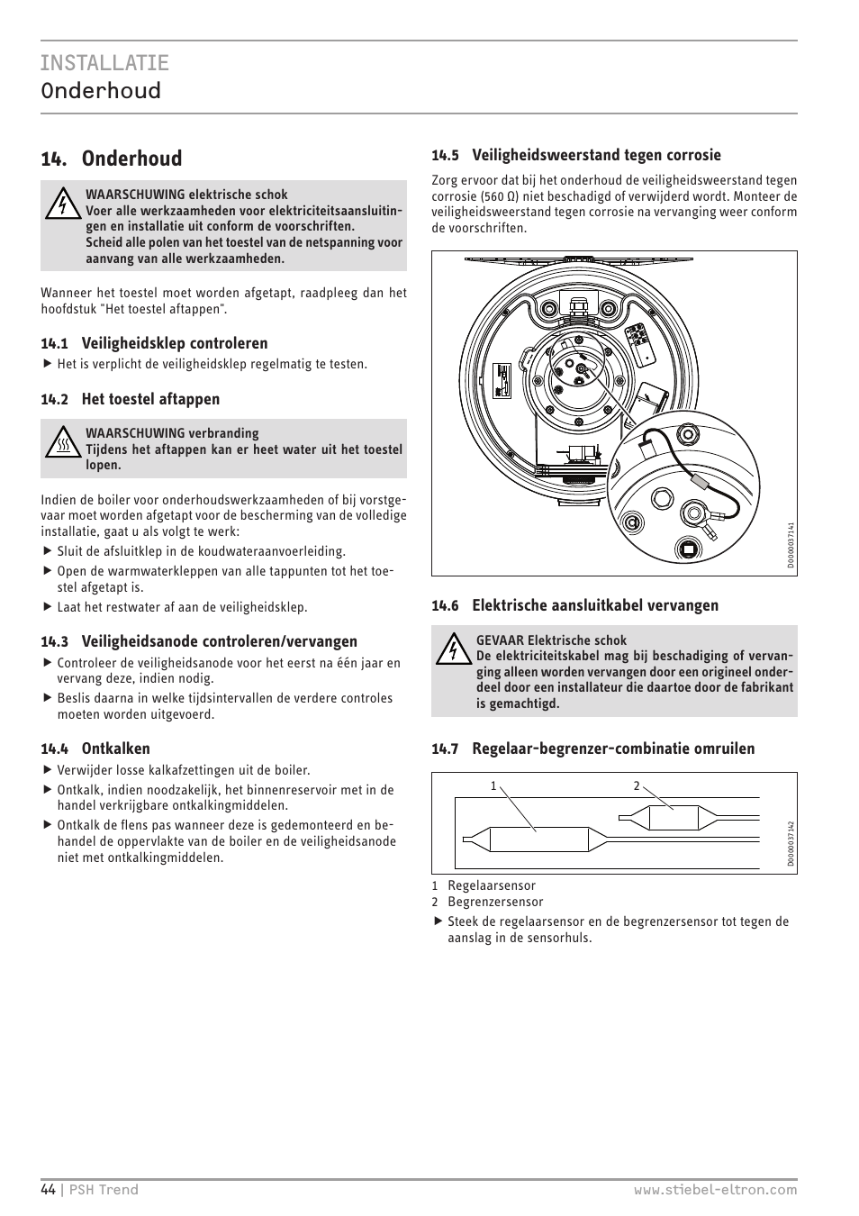 Installatie onderhoud 14. onderhoud | STIEBEL ELTRON psh 30 trend User Manual | Page 44 / 92